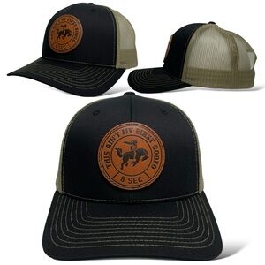 Horse Rodeo Leather Patch Trucker Hat, Black, Snapback for Men